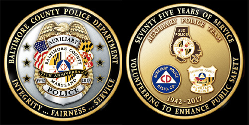 Baltimore County Auxiliary Police 75th Anniversary Challenge Coin