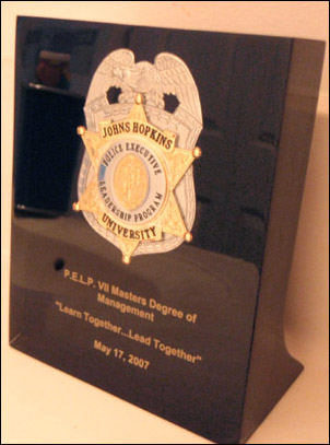 Johns Hopkins University PELP Badge in Lucite